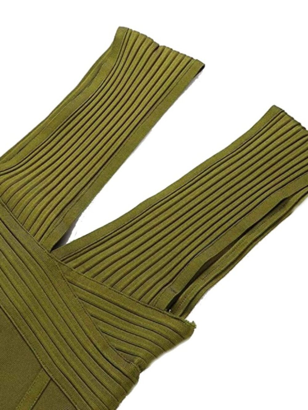 Olive Green Wide Shoulder Strap Open Back Bandage Bodycon Deep V Dress | M - Picture 6 of 9
